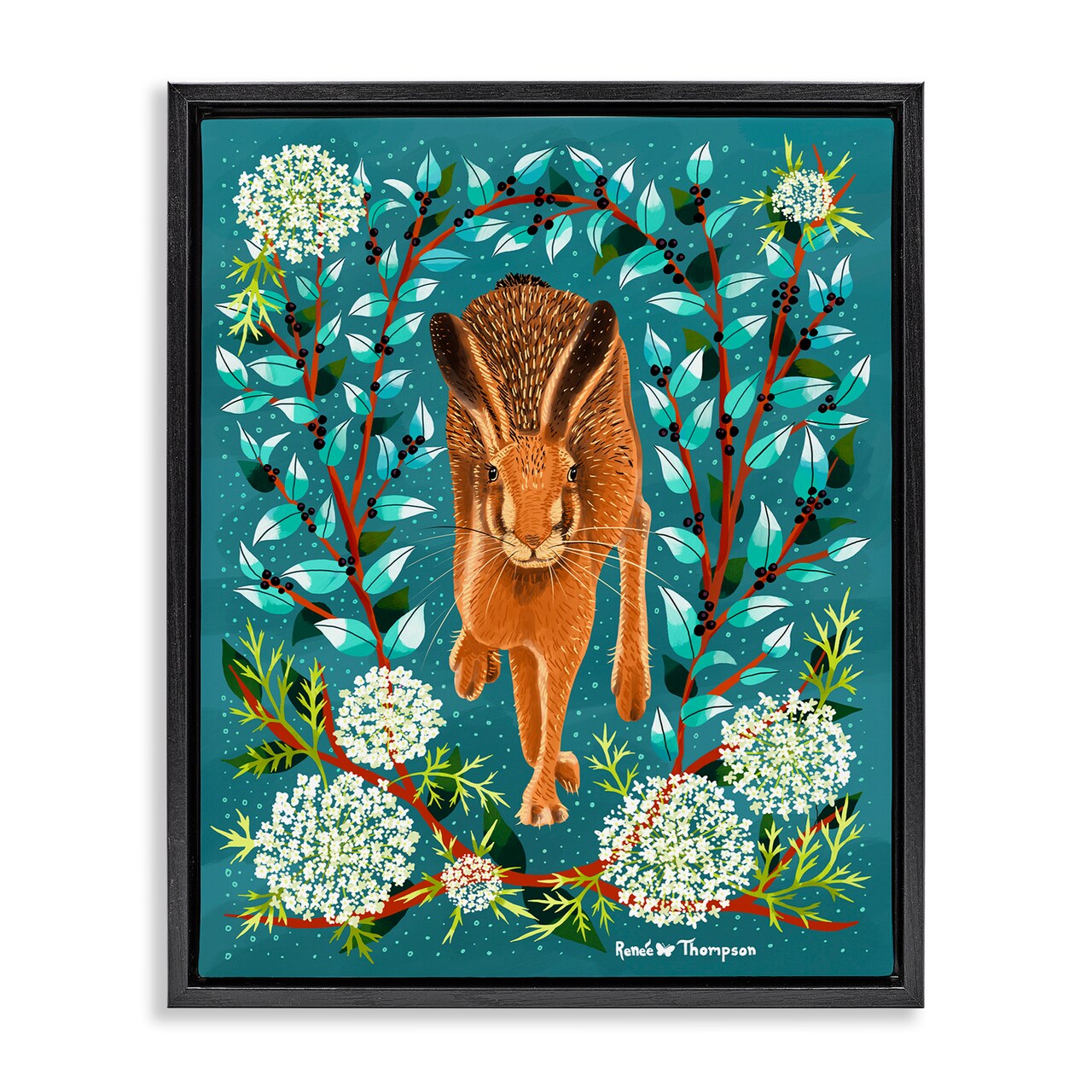 Stupell Industries Hare & Huckleberries Framed Floater Canvas Wall Art Design by Renee Thompson